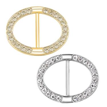 Imagem de Qvunwlin 2 peças de anel de seda com clipe de fivela, forma oval, prata, cristal, strass, fivelas, cachecol, joias, anéis e slides para lenço de pescoço, clipes de camiseta para roupas femininas, One