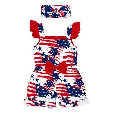 Imagem de 4 de julho, roupas para bebês e meninas, manga babada, dia da independência, roupas para estrelas e listras, macacão de verão com laço, Vermelho/4 de julho, 3-4T