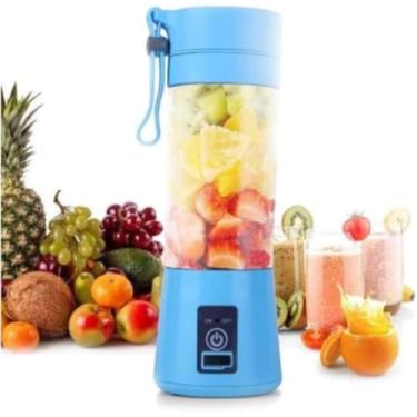 Imagem de Mini Liquidificador Garrafa Portátil Mixer Juice Para Shake USB Recarregável 6 Lâminas Cup Coqueteleira Eletrica Sem Fio Frutas Whey Suco Academia Premium Marca LC Pagotti (AZUL)