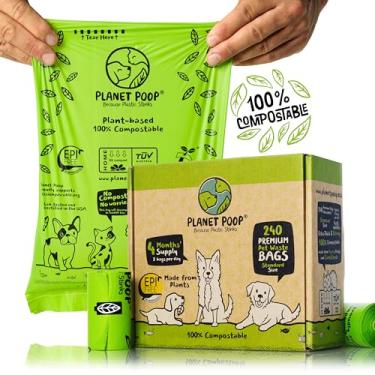 Imagem de Bolsa de cocô para cães compostável, sacos de cocô biodegradáveis para cães. Sacos de lixo para animais de estimação tamanho padrão 22,86 x 33 cm. Espessura premium, à prova de vazamento, sem cheiro. O mais alto ASTM D6400. Suprimentos para animais de estimação para resgate de cães, Verde, 240 Count