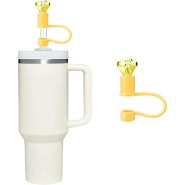 Imagem de Cobertura de palha de silicone brilhante diamante para Stanley 30 e 1,134 g, tampa de palha à prova de respingos, capa de canudo reutilizável, capas de ponta de canudo de 10 mm para Stanley (amarelo)