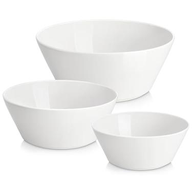 Imagem de MALACASA Tigelas de mistura, tigelas de cerâmica para cozinha, tigelas brancas de 105/60/992 g, conjunto de 3, tigelas grandes, tigelas profundas para servir e preparar, seguro para micro-ondas e