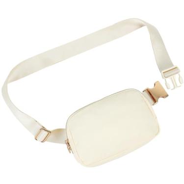 Imagem de Plus Size - Mini bolsa de cinto - alça longa - alça estendida - pochete feminina - bolsa de cintura elegante - bolsa transversal masculina unissex, Branco esbranquiçado com acessórios dourados, Extra