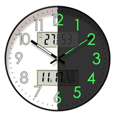 Imagem de Relógio de parede silencioso e sem tique-taque | Relógio de parede iluminado - Relógio de parede com luz noturna de temperatura e umidade, grande display digital, decoração de casa para sala de estar,