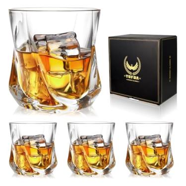 Imagem de YUFDA Copos de uísque, conjunto de 4 copos de bourbon de 293 ml, copo antiquado para beber coquetel conhaque escocês, presente de uísque de luxo para homens, copos de rochas, presente de festival