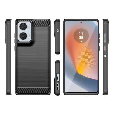 Imagem de HTXWXJC Capa para Motorola Moto G85 5G e Moto Edge 50 Fusion, TPU Fibra de Carbono Absorvente de Choque Preta Brushed