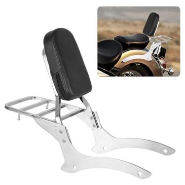 Imagem de DSISIMO Cromado encosto de passageiro motocicleta Sissy Bar com bagageiro e almofada de encosto compatível com Yamaha VStar Dragstar XVS 1100 Custom Classic 2000-2011