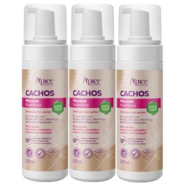 Imagem de Kit 3 Mousse Nutritivo Capilar Apse Apice Cachos Vegano Cabelo Cacheado 210ml