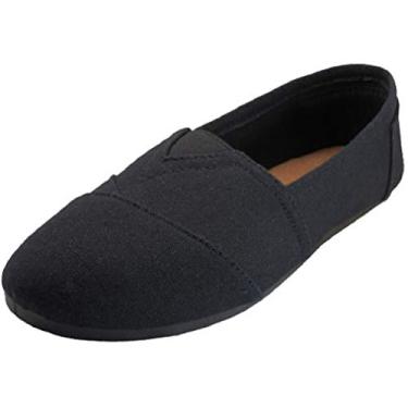Imagem de EasySteps Sapatos femininos de lona sem cadarço com palmilha acolchoada, Preto em todos os lugares, 37