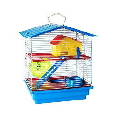 Imagem de JEL PLAST GAIOLA HAMSTER 2 ANDARES COMPLETA TETO PLÁSTICO, VERMELHO; AZUL, MÉDIA