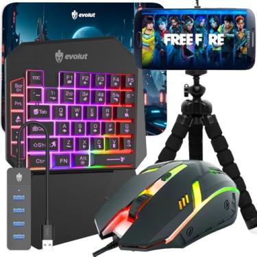 Imagem de Kit Gamer Mobilador Celular Teclado Mouse Tripé Usb Rgb Otg