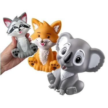 Imagem de Kit com 3 Mordedores para Bebê Brinquedo de Vinil Soft Macio Resistente Bichinhos Colorido Banho