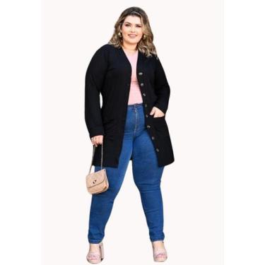 Imagem de Cardigan Casaco Bolso Longo Botões Feminino Sobretudo - juquitiba bras