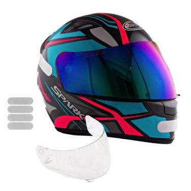 Imagem de Capacete Feminino Ebf Tiffany Mais Viseira Camaleão Adesivo, Tiffany, 