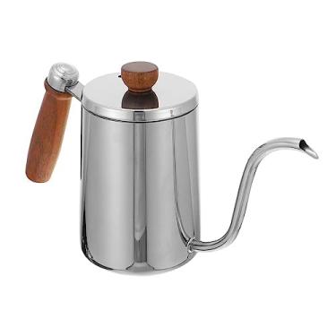 Imagem de Chaleira Bico de Ganso, Chaleira Inox, Chaleira Pescoço de Ganso, Cabo de Madeira 600 ml (Prata)