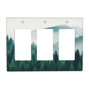 Imagem de Forest Trees Mountain 3 Gang Rocker Light Switch Cover Plate Decorativa Tripla Tomada Placa de Parede GFCI Placa Elétrica Interruptor Regulador para Banheiro Casa Quarto Decoração 6,7 x 4,8 polegadas