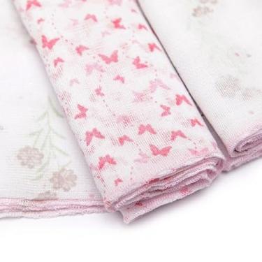 Imagem de Kit 3 Fraldas Babete Paninho De Boca Algodão Estampado para Bebê (Flores no Jardim)