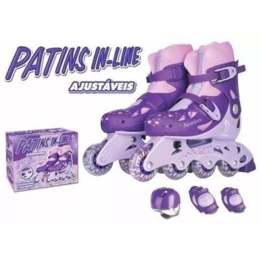 Imagem de Patins In-line Roxo Ajustável 30 Ao 33 Kit Proteção - Fenix