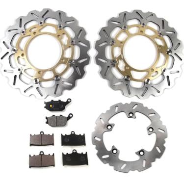 Imagem de Discos e pastilhas de disco de freio dianteiro traseiro flutuantes compatíveis com Suzuki GSX650F ABS 2008-2014, Bandit GSF650 ABS 2011, GSF1250 2007-2011, acessórios de motocicleta dourados