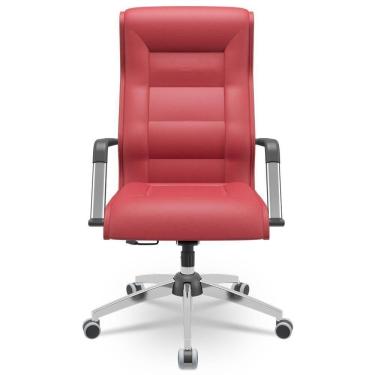 Imagem de Cadeira De Escritório Giratória Presidente Base Cromada Kirk P03 Vinil Vermelho - Lyam Decor