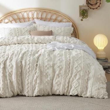 Imagem de Capa de edredon Bedsure Boho Twin Size Bege com bordado
