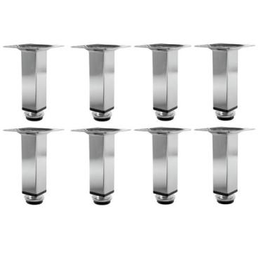 Imagem de Kit 8 Pé Para Móveis Regulável Quadrado Cromado 12cm Aço - HD