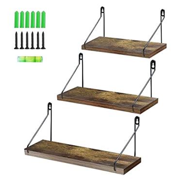 Imagem de Divisória flutuante rústica prateleira flutuante de arame metálico prateleiras de armazenamento montadas na parede para sala de estar, cozinha, escritório (tamanho: conjunto de 2) (conjunto de 3)