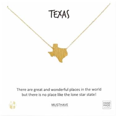 Imagem de Colar MUSTHAVE Texas banhado a ouro 18 K com cartão de mensagem, cor ouro amarelo, corrente de âncora, melhor colar de presente, tamanho 40,6 cm + extensor de 5 cm, pingente do Texas, cartão de presente