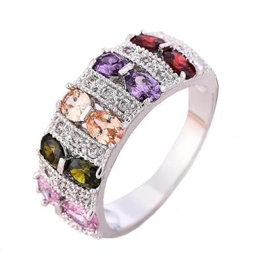 Imagem de Narica Banhado a prata brilhante corte oval criado safira azul verde topázio morganita zircônia cúbica pavê preenchido halo casamento promessa eternidade anel feminino para mãe meninas presente amante