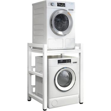 Imagem de Kit de empilhamento portátil ajustável em altura do suporte da secadora para máquina de lavar e secar roupa, rack de armazenamento sobre a unidade de armazenamento da máquina de lavar, capacidade de