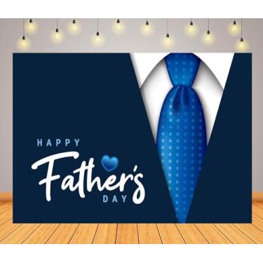 Imagem de BELECO Tecido de 2,4 x 1,8 m Feliz Dia dos Pais Pano de Fundo Preto e Branco Terno Azul Gravata de Fundo do Dia dos Pais Banner I Love Dad Party Decoration Family Photography Studio Adereços