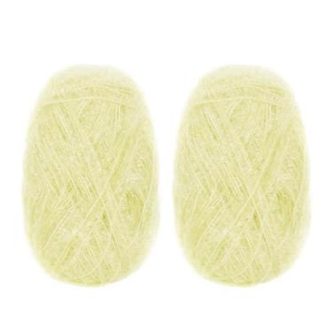 Imagem de CAMAL Fio de poliéster para panos de prato para suprimentos de crochê, fio de tricô colorido brilhante para panos de prato, artesanato DIY, 2 pacotes 109 jardas por novelo (amarelo claro)