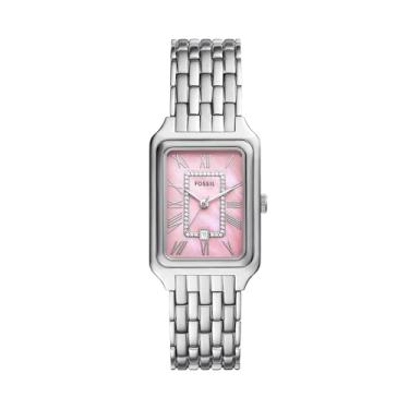 Imagem de Fossil Relógio feminino Raquel de aço inoxidável com três ponteiros, Prata