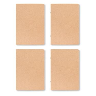 Imagem de Kit 4 Cadernos Kraft, caderneta, A5, 80 Páginas brancas Sem Pauta, 90g, Grampeados, estilo Midori