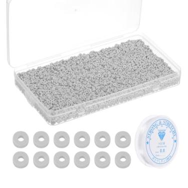 Imagem de PATIKIL Kit de 4000 peças de pulseira de contas de argila, 4 mm, contas espaçadoras de argila de polímero redondas preppy Heishi disco com cordão elástico para fazer joias de amizade faça você mesmo