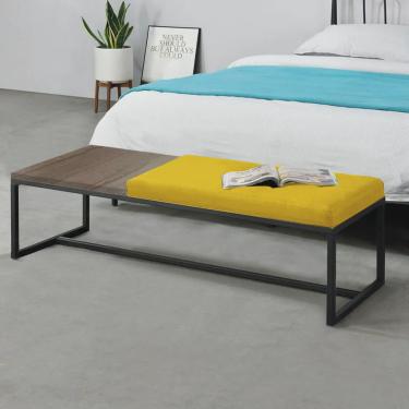 Imagem de Calçadeira Recamier Londres 160cm Industrial Preto Sintético Amarelo Tampo Quadrado mdf Nogal - Ahz Móveis