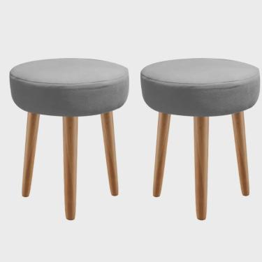 Imagem de Kit 02 Banqueta Alta Julia Industrial 55cm Pé Palito Rústico Suede Cinza - Ahz Móveis