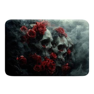 Imagem de Feelyou Tapetes de banheiro Sugar Skull 51 x 81 cm, arte gótica, rosa, para chuveiro, gótico, floral, Halloween, tapetes de banho para banheiro, acessórios, tapetes de chão