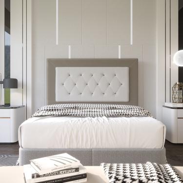 Imagem de Cabeceira Casal 1,40m Havana Suede Bege sky mobile