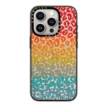Imagem de CASETiFY Capa compacta para iPhone 15 Pro [leve/1,2 m. 2X proteção contra quedas de grau militar/fina] - Cheetah atrevida vibrante arco-íris - preto transparente