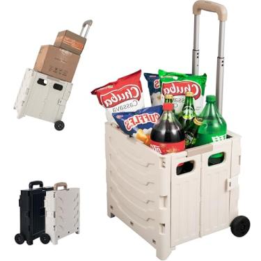 Imagem de Carrinhos de rodinhas dobráveis com 2 rodas, carrinho de compras para uso em supermercado, escritório e sala de aula, design dobrável com rodas duráveis, suporta até 30 kg, cinza