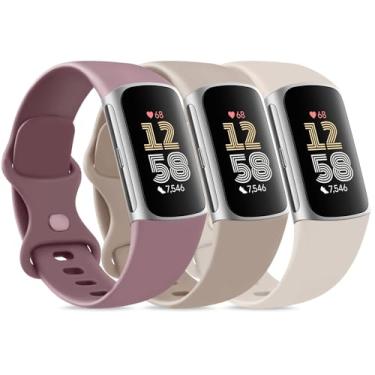 Imagem de Amzpas Pulseiras para Fitbit Charge 6 para mulheres e homens, pacote com 3, pulseira esportiva de silicone macio ajustável à prova d'água para Fitbit Charge 5