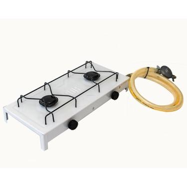 Imagem de Fogao Fogareiro 2 Bocas Camping Pesca Kit Instalaçao Branco