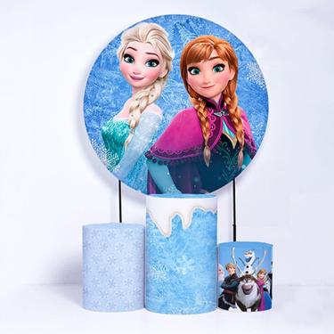 Imagem de Kit Painel de Festa Redondo de 1,30m e Trio de Cilindros Frozen- Fera Print