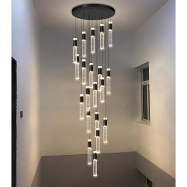 Imagem de dolria Lustre De Cristal Moderno Para Escada, Lustre Grande De Teto Alto, Espiral, Luminária Pendente Regulável, Montagem Embutida, Iluminação Pendente De Bolha Para Hall De Entrada, Corredor
