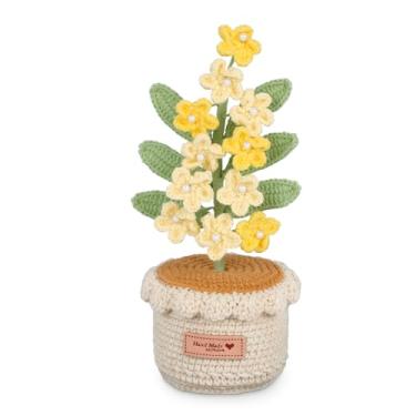 Imagem de Flores de crochê, vasos de plantas, crochê completo, flores em vaso, presente feito à mão para o Dia das Mães, aniversário, festa de aniversário, decoração de casa