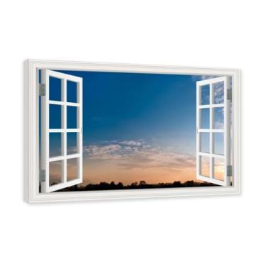 Imagem de PY3H69 Arte de parede em tela de janela aberta, impressão natural em tela. Lindo cenário de céu 15 cm, decoração de parede de paisagem de janela, decoração de casa moderna. Moldura interna de 60 x 90