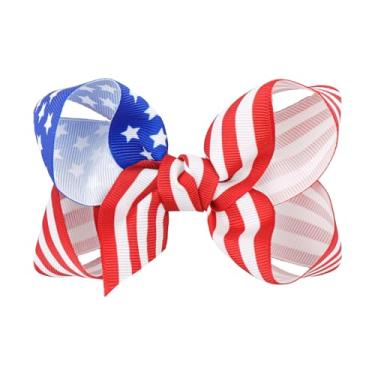 Imagem de Lanmerry 4 de julho, presilhas de cabelo patrióticas, acessórios de cabelo para meninas, laços de cabelo para crianças de 2 a 4 anos, acessórios vermelhos, brancos e azuis, laços de bandeira de fita