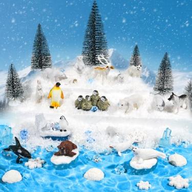 Imagem de Warmtree 46 Pcs Arctic Animals Figurines Set Includes 22 Polar Bear Penguin Animals Figurines 6 Mini Pine Trees 18 Artificial Lceberg Fake Snow Ripple Water Sticker Ocean Habitat Diorama Supplies