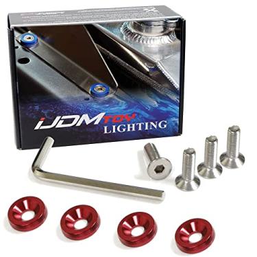 Imagem de iJDMTOY 4 peças JDM Racing Style M6 kit de parafusos de arruelas de alumínio vermelho compatível com moldura de placa de carro, para-choque, compartimento do motor, etc